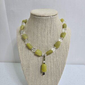 Serpentine Stone Necklace 925 Sterling Green Beaded Y Chain Drop Olive Beaded